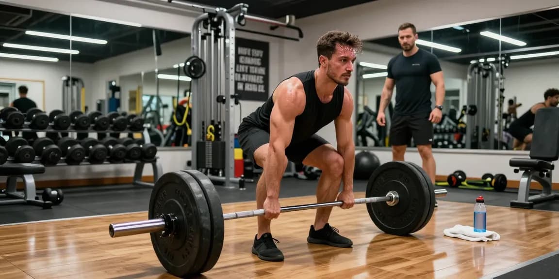Prime Pharma Steroide, dargestellt in einer dynamischen Fitnessszene, die Krafttraining und Hingabe zeigt.