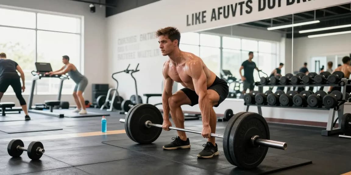 Anabolika Shop: Bodybuilder lifting weights in a modern gym focusing on strength training and muscle growth.