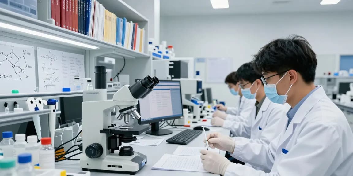 BPC 157 Canada research in a laboratory setting with scientists analyzing samples.