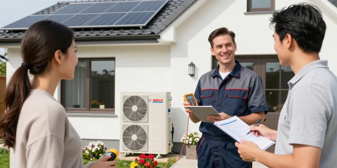 Installing a wärmepumpe bosch heat pump system in a modern home garden