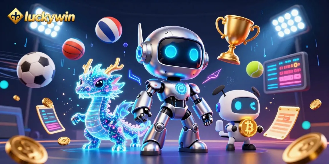 Engage with luckywin at an exciting online casino featuring a cyberpunk mascot and dynamic gaming elements.