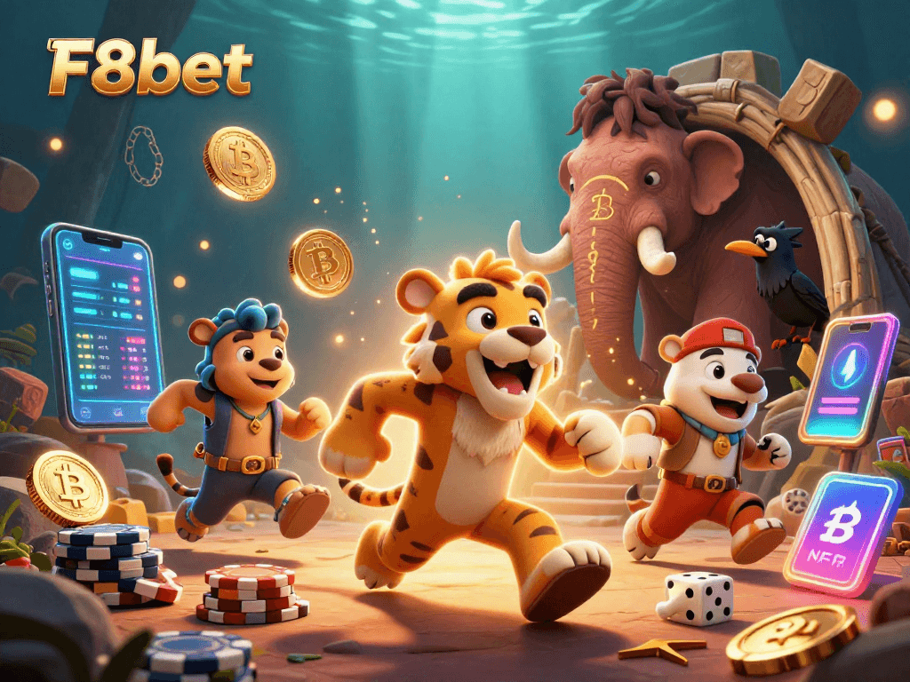 Immerse in F8bet's prehistoric casino adventure featuring vibrant characters and engaging crypto elements.