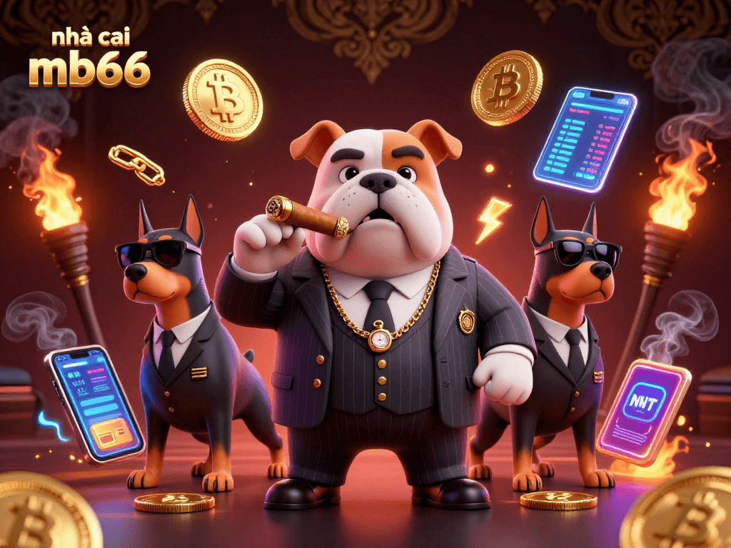 Engage with nhà cái mb66's thrilling casino scene featuring a mafia boss and crypto elements.