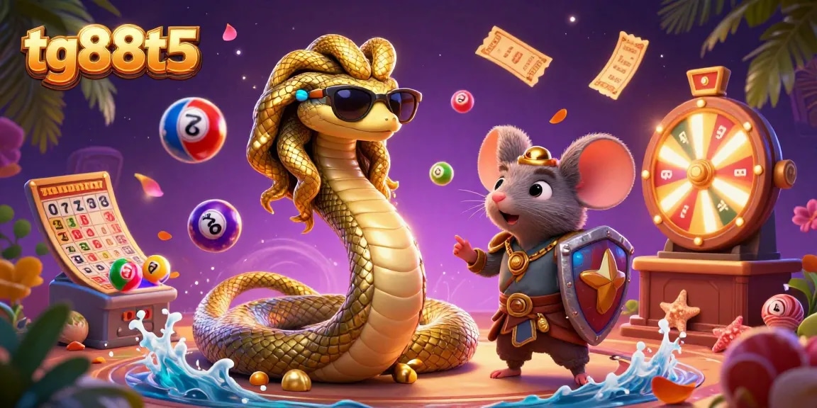 Experience thrilling games at tg88t5 with vibrant lottery elements and characters in a dynamic casino scene.