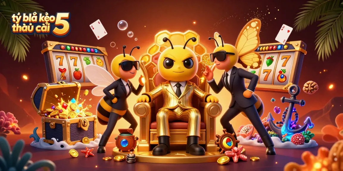 Experience thrilling gaming adventures with tỷ lệ kèo nhà cái 5 in this dynamic casino illustration.