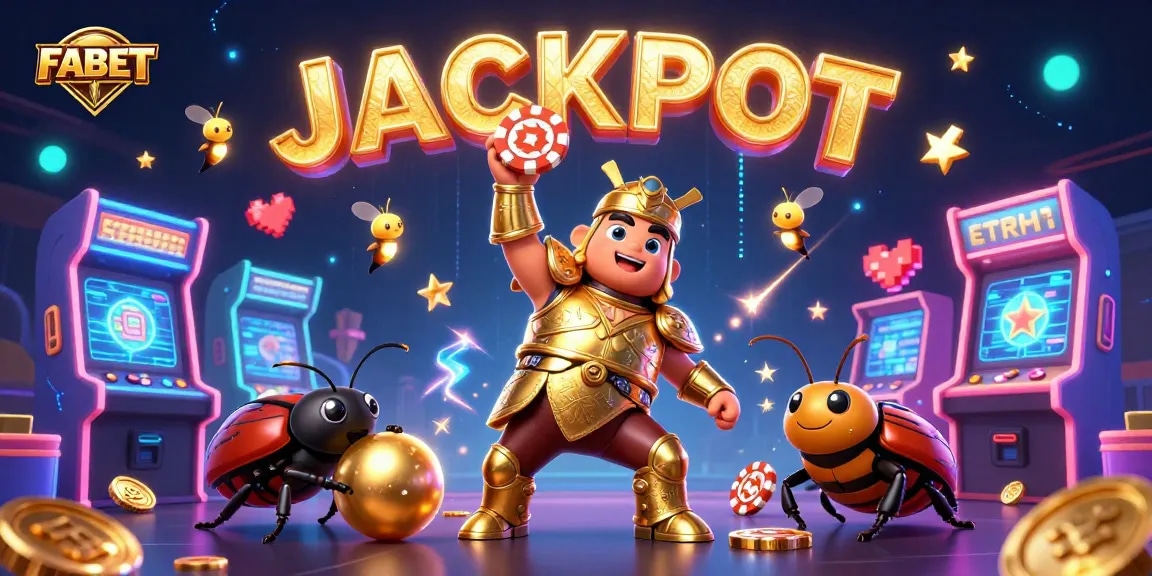FABET players enjoying a vibrant jackpot celebration with colorful gaming elements and dynamic characters.