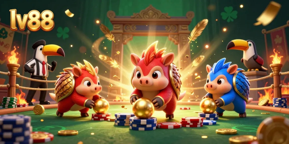 Experience thrilling gameplay at lv88, featuring rival pangolins in a vibrant casino setting.