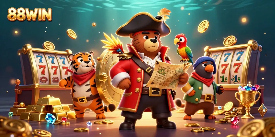 Engage in adventure with 88WIN as a pirate-themed casino featuring characters, treasures, and winning elements.