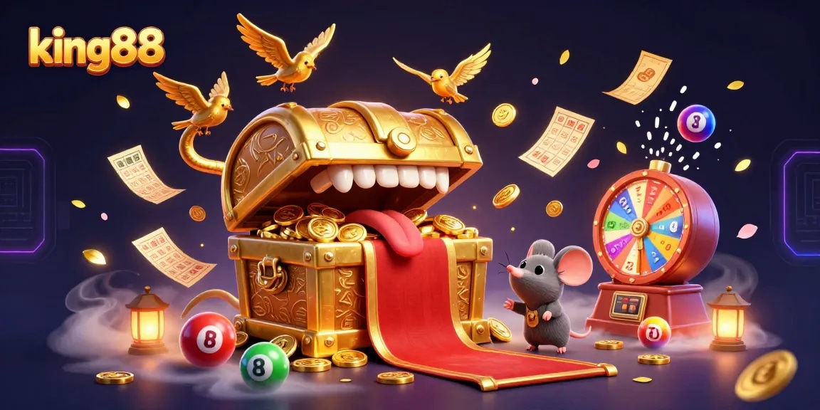 Engage in thrilling king88 action with animated elements showcasing wealth and excitement in gambling.