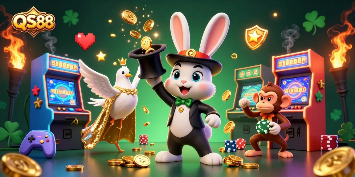 Experience the excitement of QS88 with vibrant characters and dynamic casino elements.