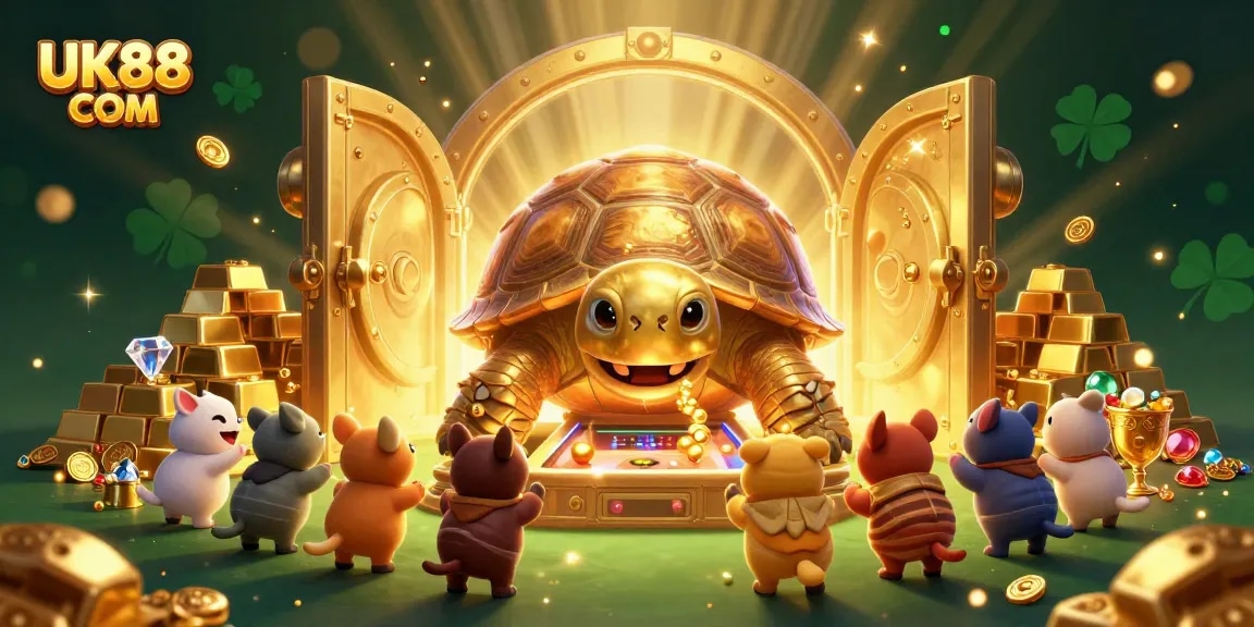 Engage with exciting games at UK88 COM, featuring vibrant animated scenes of gambling action.