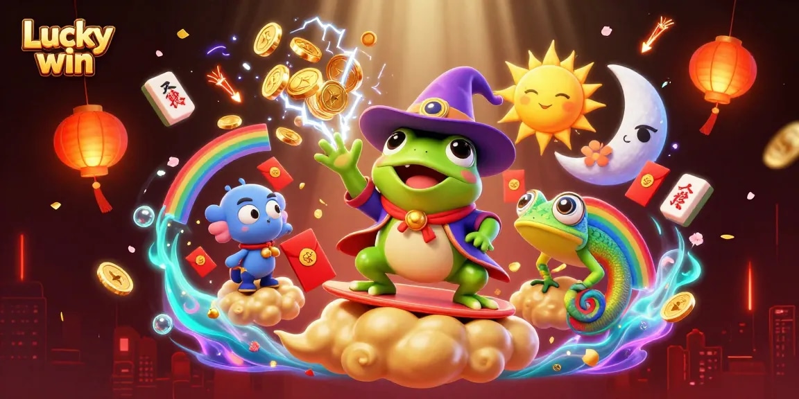 Boost your chances with Lucky win in this engaging 3D casino scene filled with vibrant characters and festive elements.
