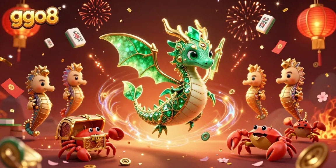 Experience ggo8's vibrant casino world with a majestic sea dragon and glowing elements.