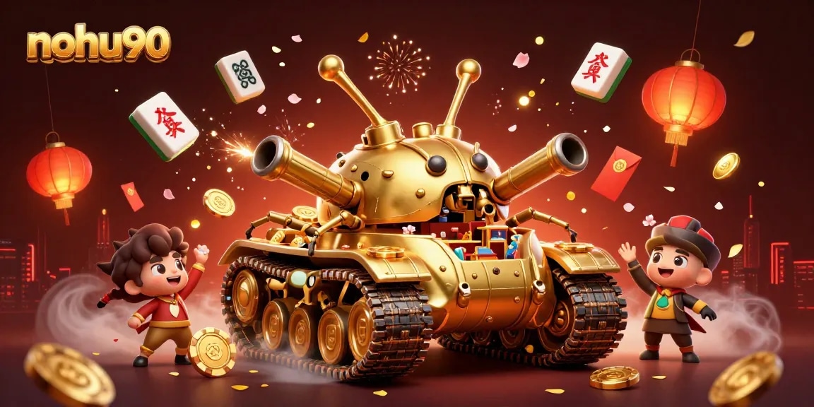 Experience vibrant festivities with nohu90 in this animated casino scene featuring a golden beetle tank.
