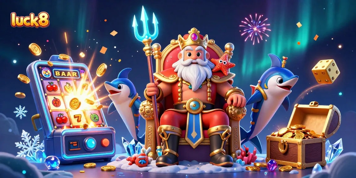 Experience the thrill of winning with luck8 as sea king Neptune and friends celebrate a jackpot explosion.