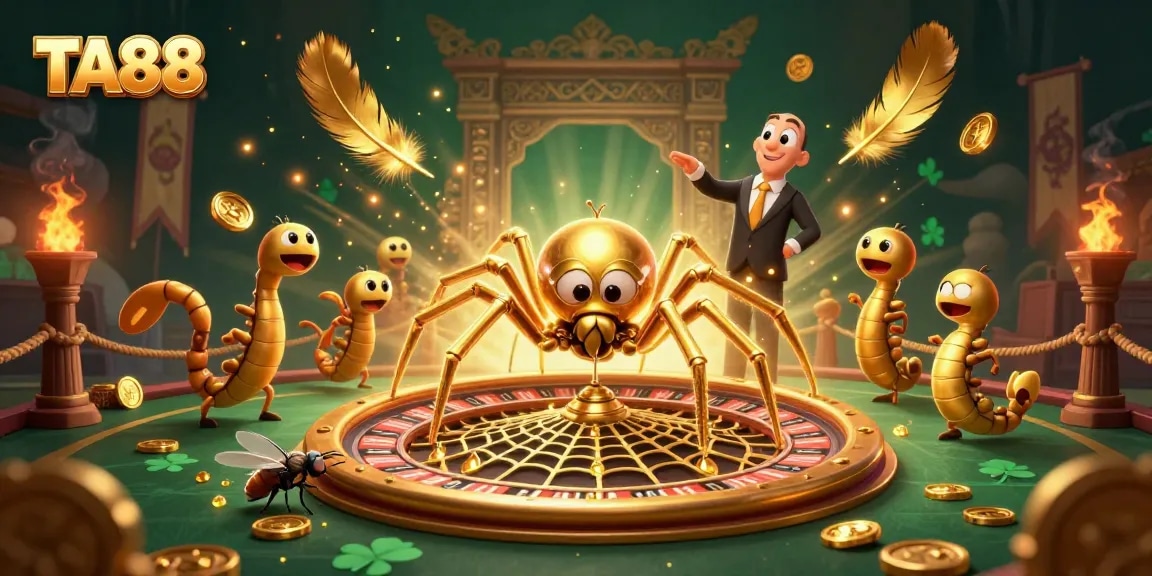 TA88 showcases a 3D golden spider and centipede croupier in a vibrant casino scene.