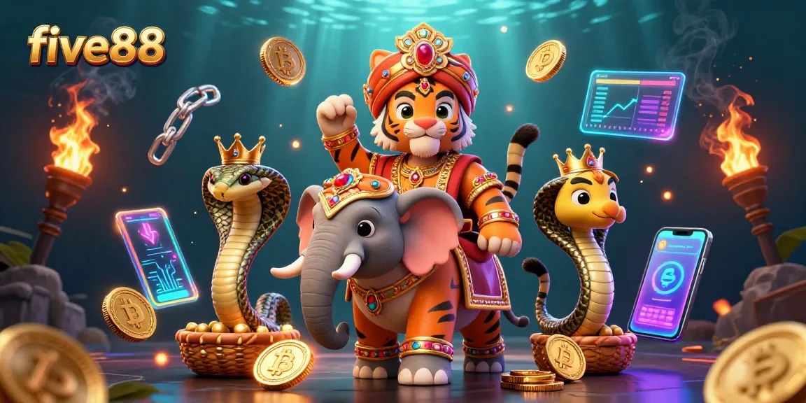 Experience adrenaline-pumping action at five88 with a vibrant casino illustration featuring a maharaja and digital assets.