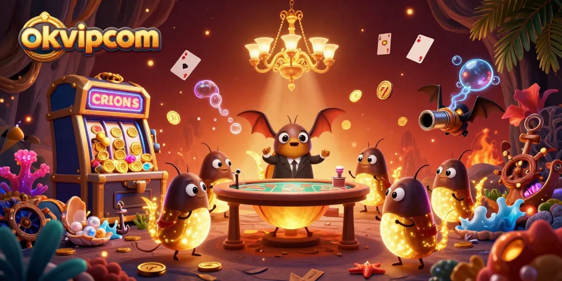 Experience the thrill of games at okvipcom with glowing glowworms and vibrant casino elements.