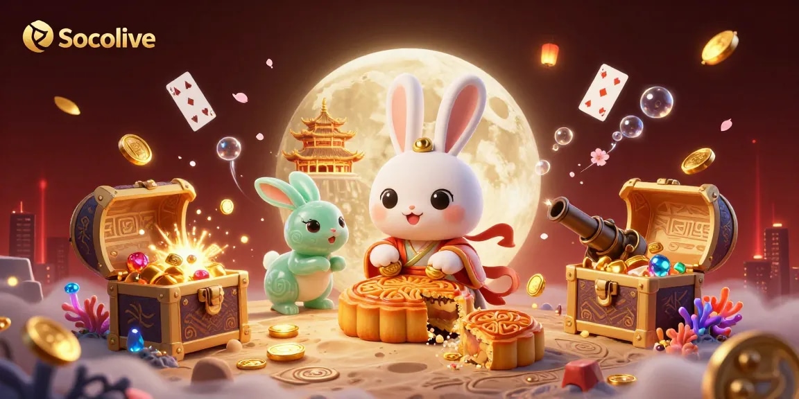 Socolive showcases an enchanting 3D scene with fantasy elements and poker chips, captivating viewers.