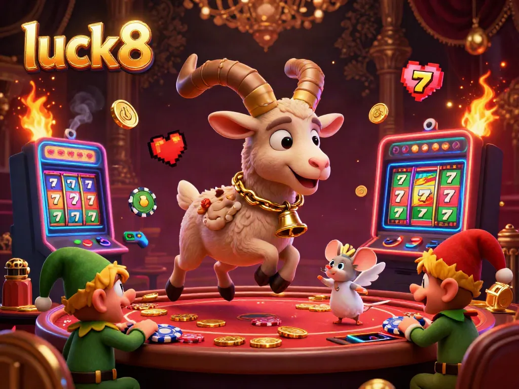 Experience the fun at Luck8 casino with lively characters and colorful slot games in a vibrant atmosphere.