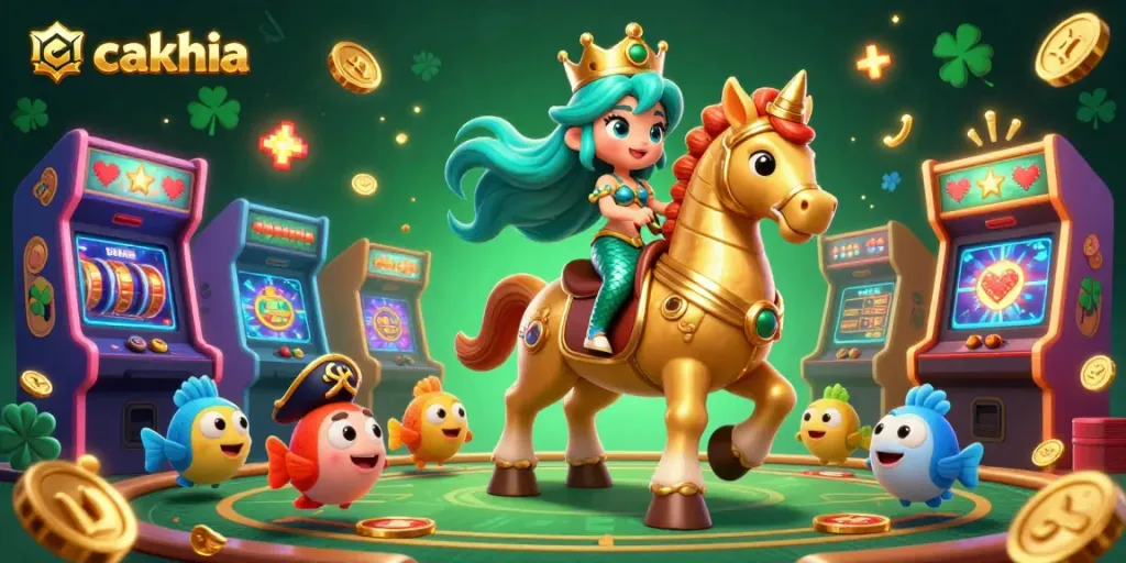 Cakhia gambling scene with a mermaid and colorful fish enjoying a vibrant casino atmosphere.