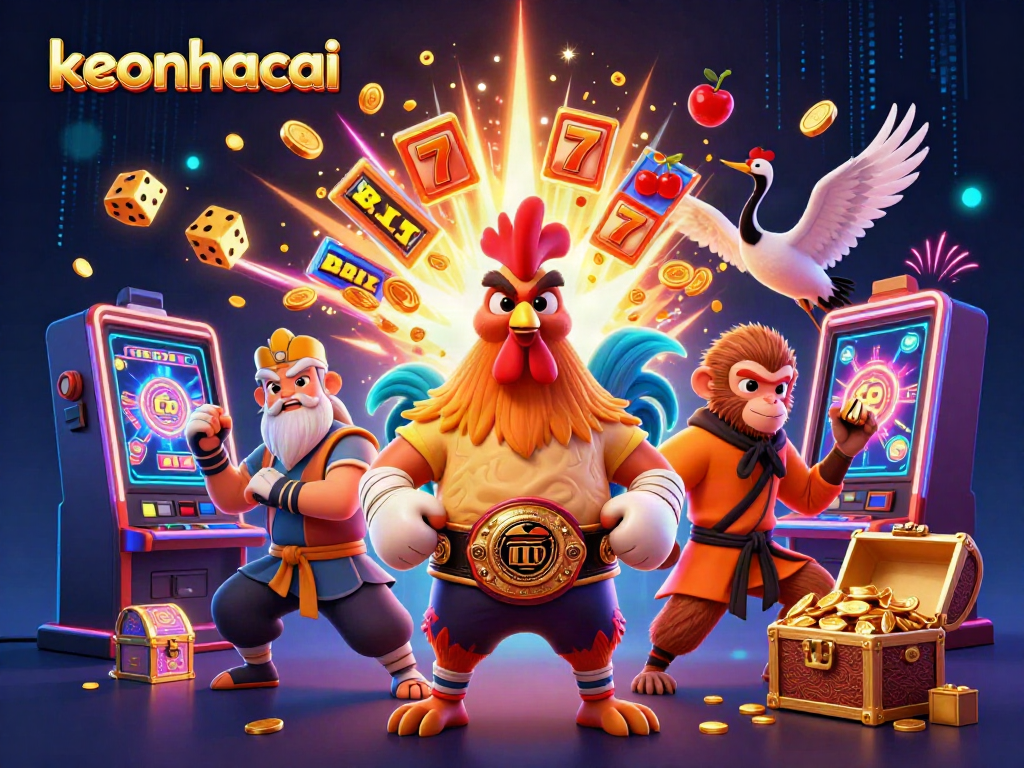 Experience adventure with keonhacai as the Muay Thai rooster, Shaolin monkey, and crane master celebrate a jackpot explosion of coins.