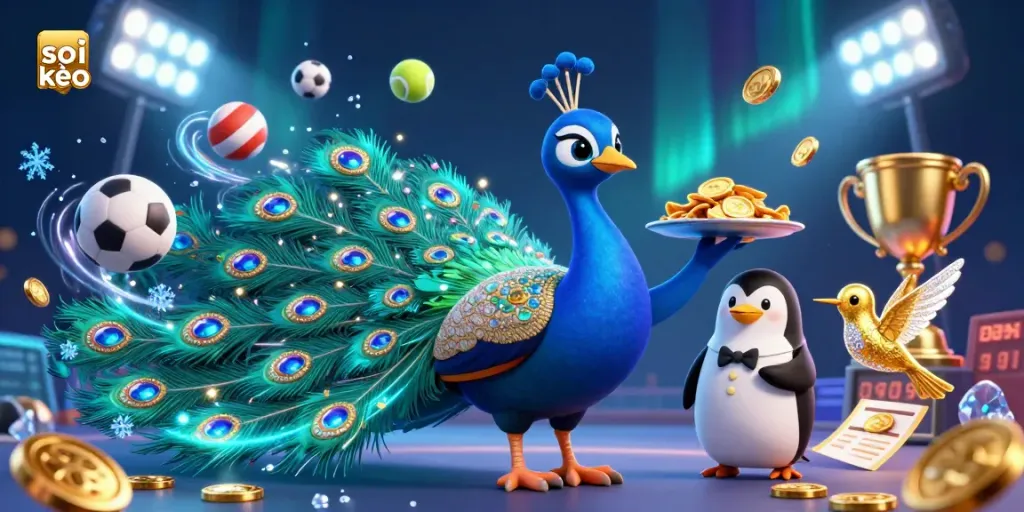 Engage in soi kèo bets with a vibrant 3D illustration showcasing sports elements and a colorful casino ambiance.