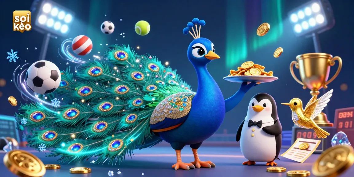 Engage in soi kèo bets with a vibrant 3D illustration showcasing sports elements and a colorful casino ambiance.