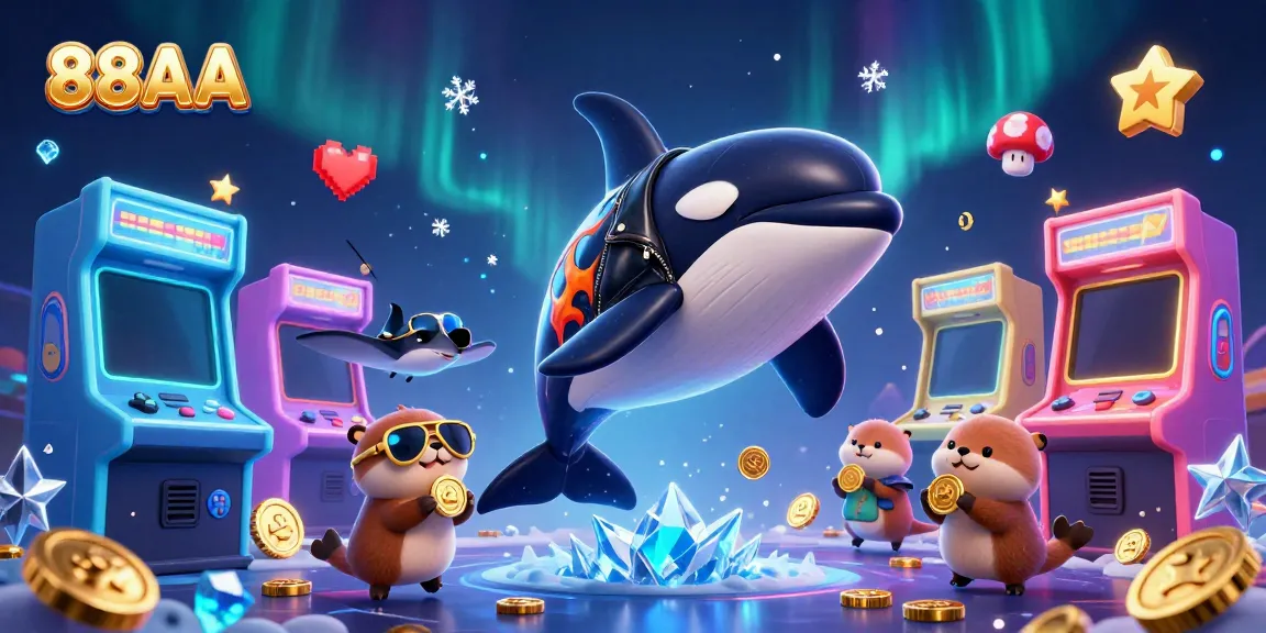 Engage in thrilling gameplay at 88AA, surrounded by colorful arcade machines and vibrant casino elements.