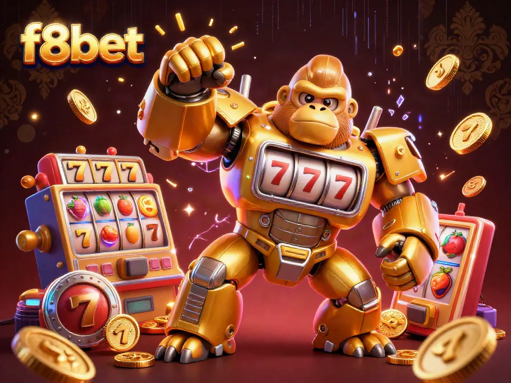 Spin the reels with f8bet's golden gorilla mech, bringing the thrill of online slots to life!
