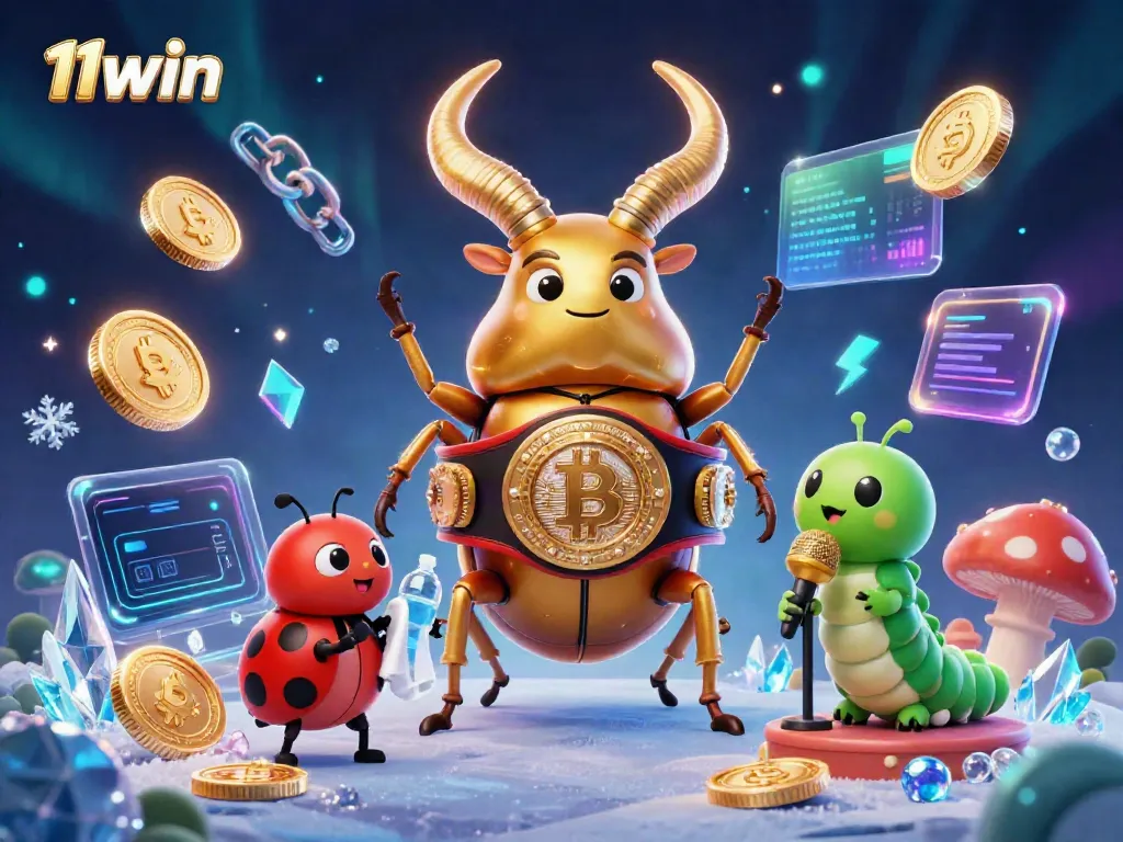 Engage in thrilling gameplay with 11win, highlighted by vibrant casino characters and crypto elements.