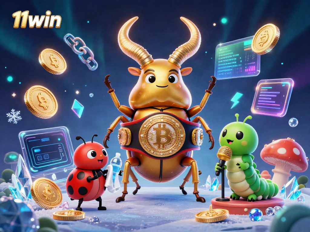 Engage in thrilling gameplay with 11win, highlighted by vibrant casino characters and crypto elements.