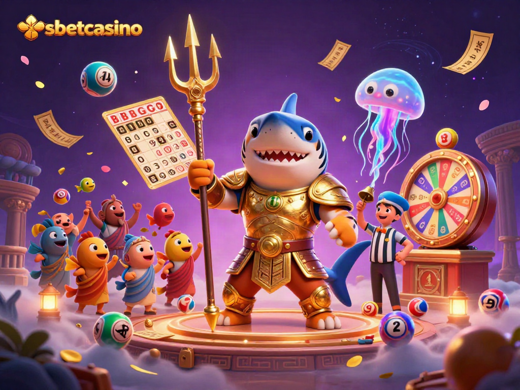 Experience the excitement of shbetcasino with a vibrant underwater colosseum featuring a gladiator shark and lottery elements.