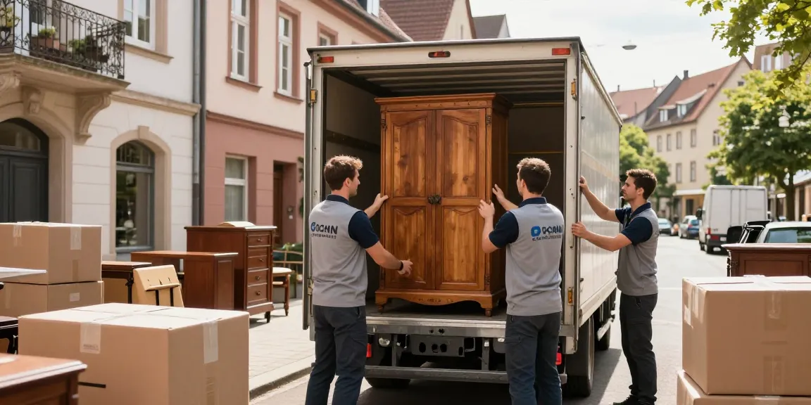 Umzugsunternehmen Speyer - professionelles Team beim Umzug eines vintage Holzschrankes.