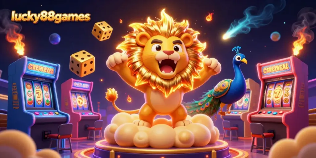 Experience sizzling action with lucky88games in this vibrant casino-themed digital illustration.