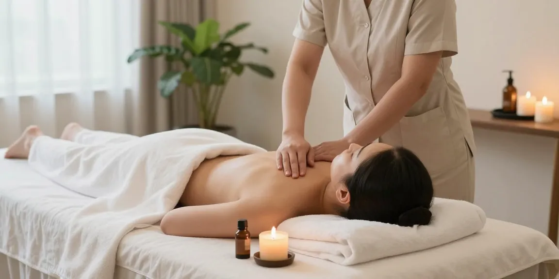 Experience the tranquility of 용산출장마사지 in a serene spa environment with soothing elements.