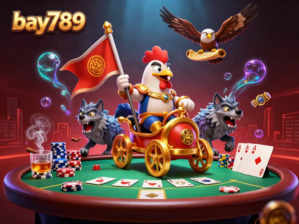 Experience thrill with bay789's intense gaming scene featuring epic characters and rich casino elements.