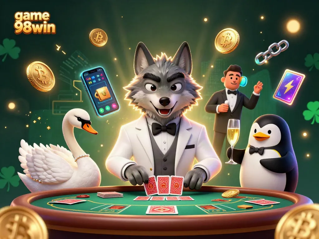 Engage in strategic gameplay with game 98win at a baccarat table featuring enhanced 3D visuals.