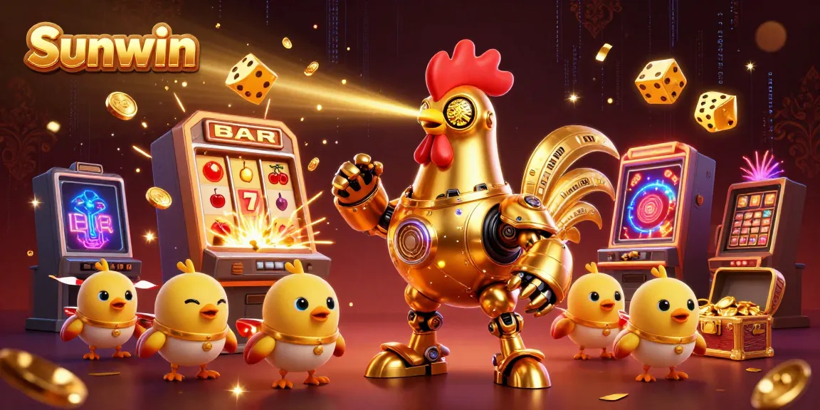 Experience Sunwin's thrilling casino adventure with a golden rooster robot and an explosion of riches.