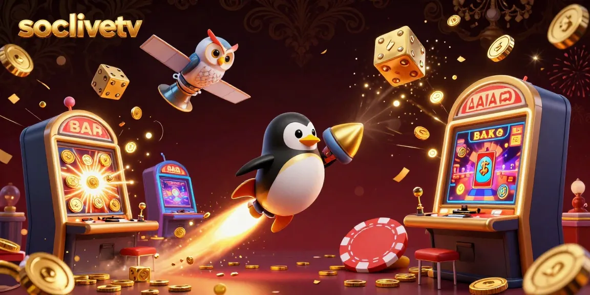 Experience the excitement of socolivetv with a vibrant casino-themed space adventure, highlighted by a golden penguin and jackpot symbols.