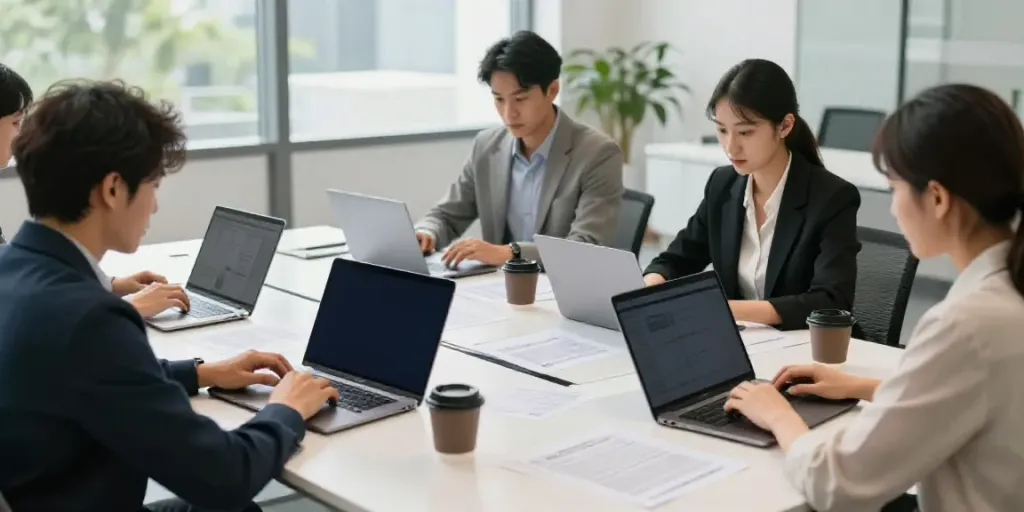 Mitarbeiter von https://ostbruecke.de/personalvermittlung-polen/ prüft Lebensläufe in einem modernen Büro.