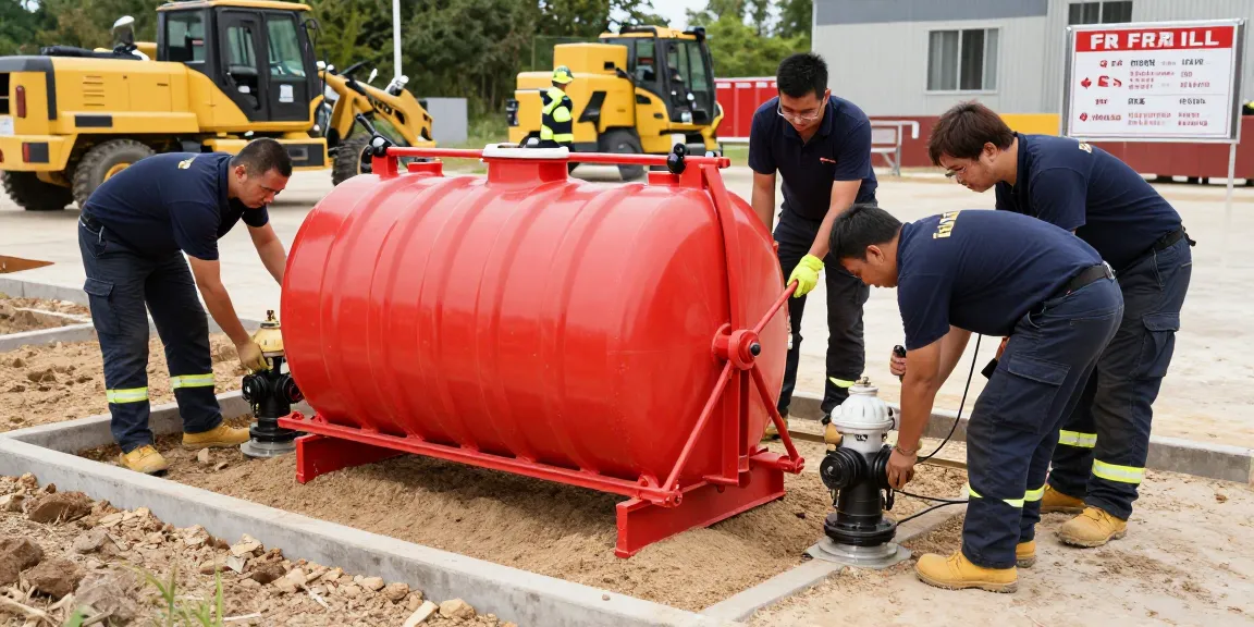 Löschwasserzisterne Langzeitmiete in der Installation, Team sorgt für Sicherheit und Qualität.