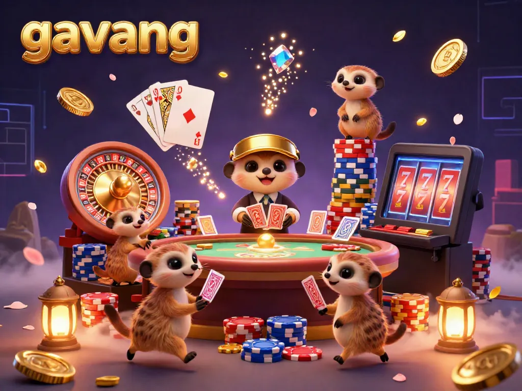 Experience the thrill of gavang gaming with playful meerkats in a vibrant casino scene.