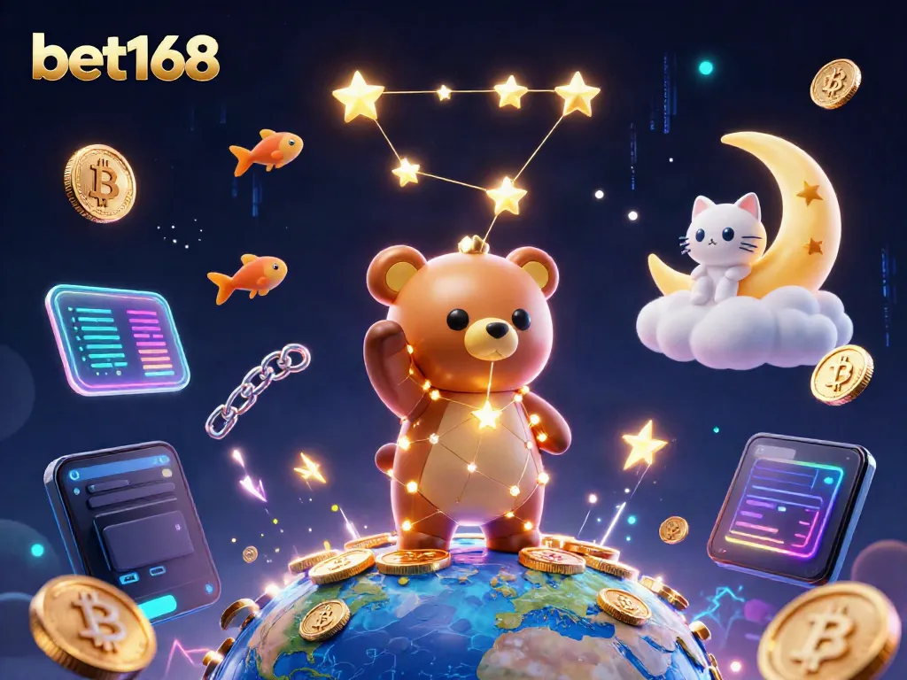 Enjoy dynamic gameplay at bet168 while scooping gold coins with constellation bear and crypto elements.