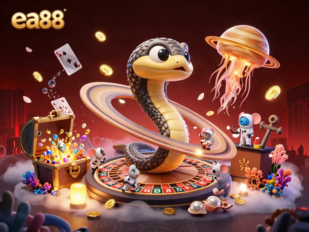 Engage with ea88's vibrant cosmic casino experience featuring bets on a roulette wheel.