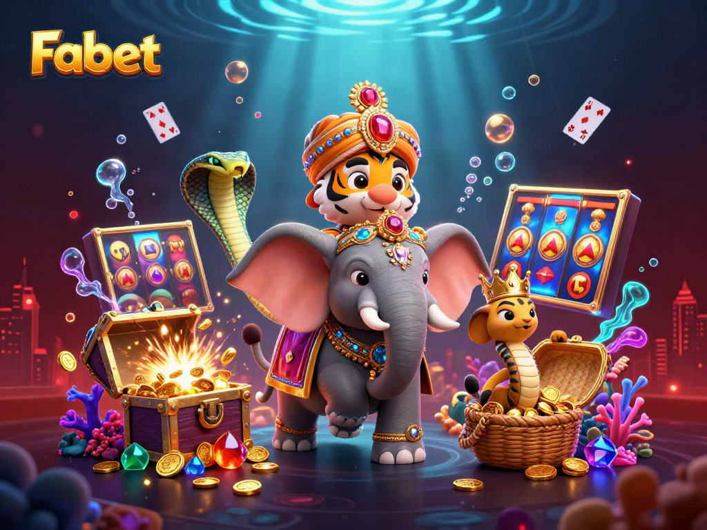 Fabet showcases exciting gameplay with a vibrant scene featuring a jeweled elephant and dynamic slot elements.