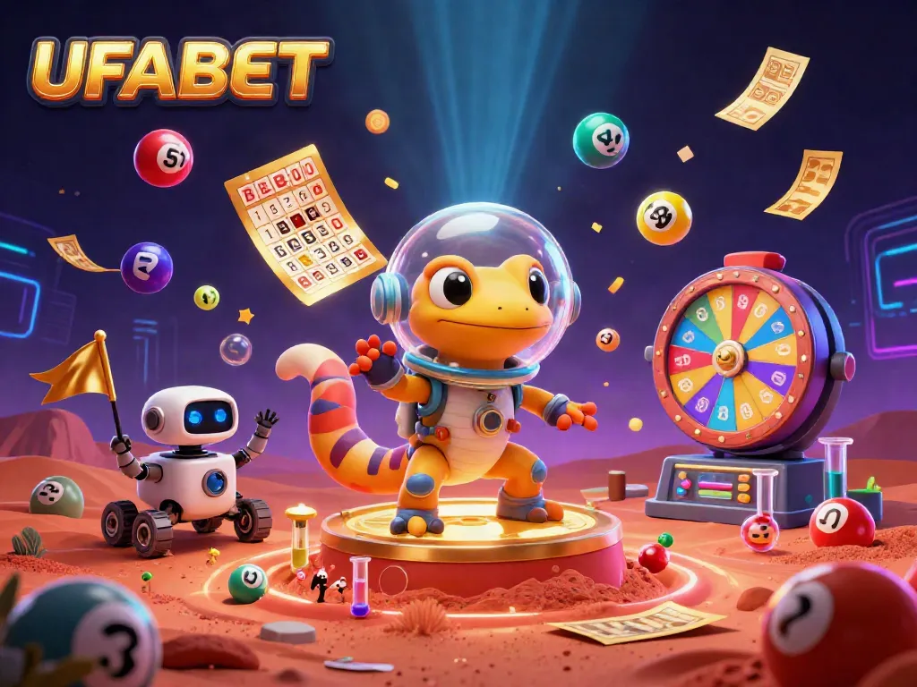 UFABET Martian gecko explores a golden casino with alien bacteria and dynamic lottery elements
