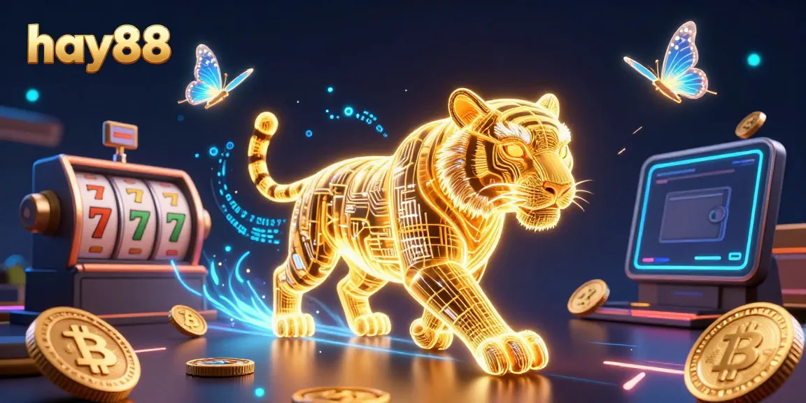 Experience thrilling games at hay88 with a neon tiger in a vibrant digital casino.