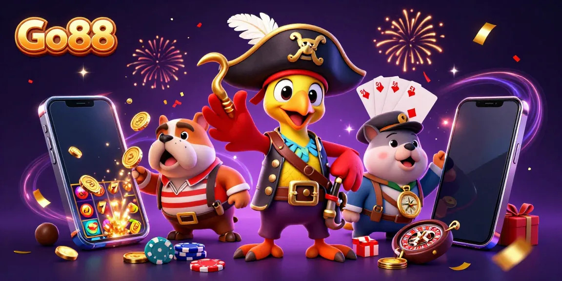 Win big with Go 88 as a pirate captain and crew gamble on colorful slots and cards.