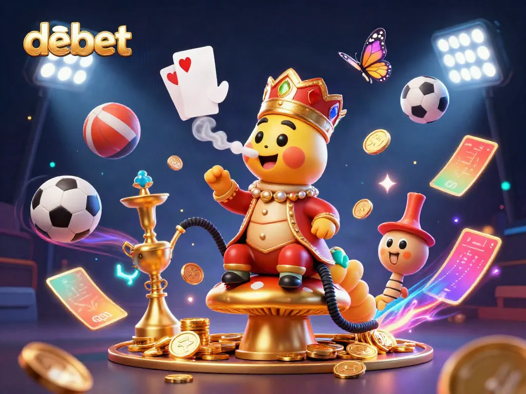 Experience thrilling gaming with debet as a vibrant caterpillar master guides players in a dynamic casino scene.